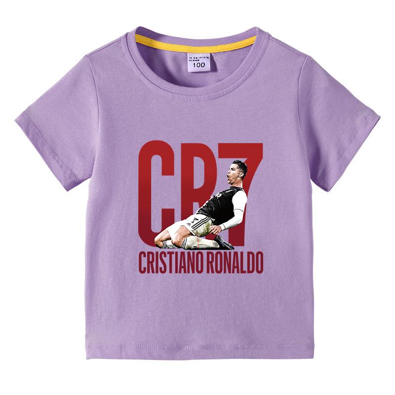 Nouveau Arrivage T-shirt Imprimé CR7 pour Garçons 100% Coton Manches Courtes Respirant Léger T-shirt Basique Sportif Décontracté pour Garçons