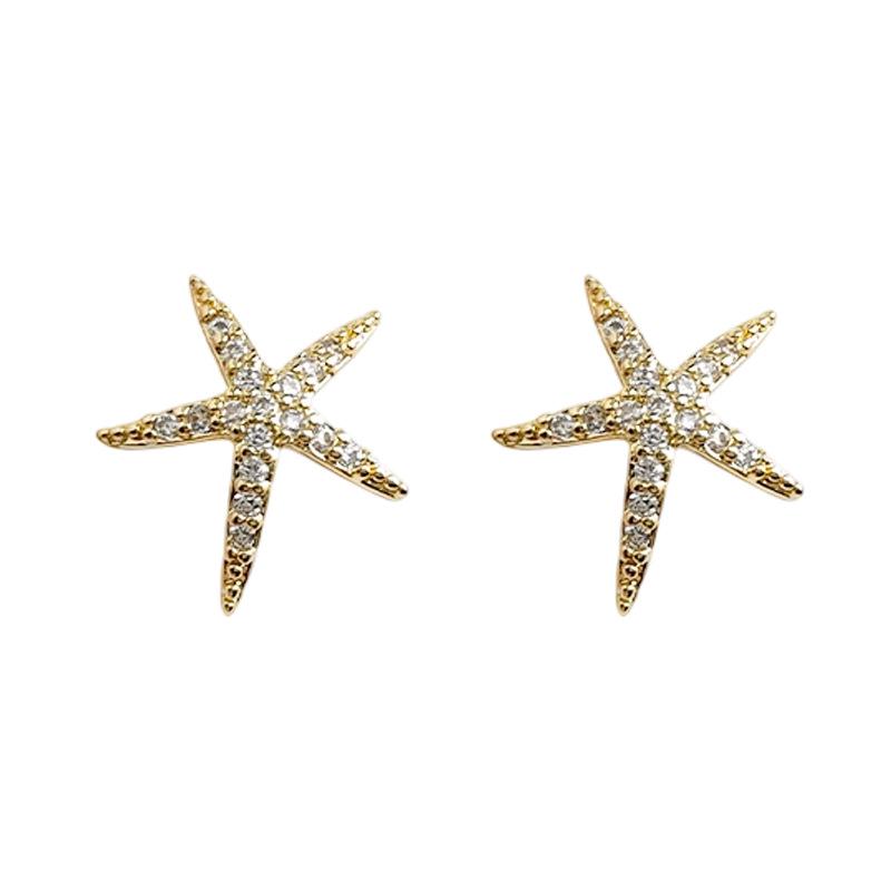 Silver Needle Zircon Starfish Stud Earrings - Simple & Versatile High-End Fashion Jewelry for Women