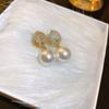 Real gold electroplated silver needle diamond set pearl earrings French retro light luxury stud earrings fashion temperament simple earrings