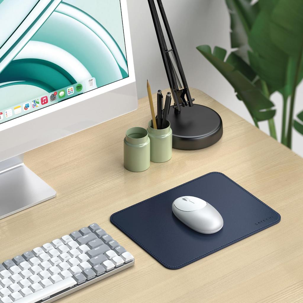 SATECHI Vegan Leather Mouse Pad Ergonomic Reversible Mouse Scratch and Water Easy To Clean Perfect Desk Mouse Pad for Office or X X - Pad, Resistant,