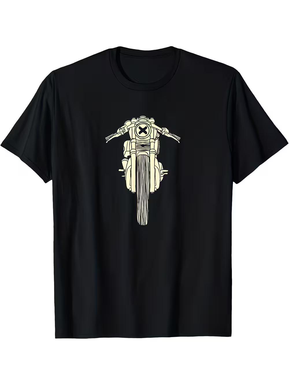 Allseason Apparel S Vintage Hand-Drawn Cafe Bike Racer Graphic T-Shirt - Black Featuring Golden And White Design XXL