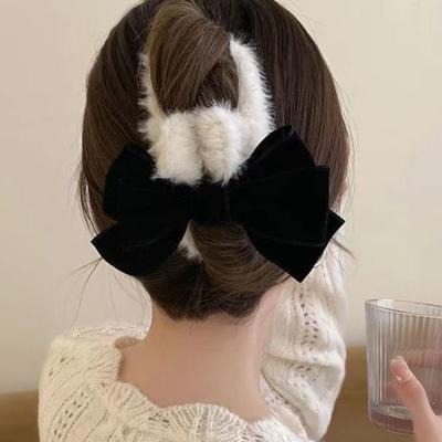 Autumn and Winter Plush Bow Large Grab Clip Women's Back Head Hair Shark Clip Internet Celebrity Same Head Jewelry