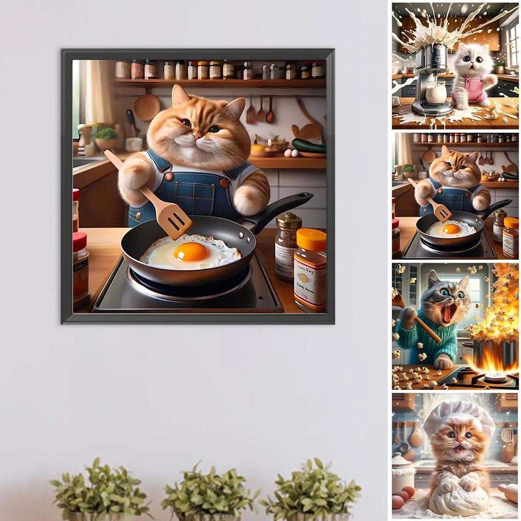 5D DIY Full Round Drill Diamond Painting Funny Cat Kit Home Decor Art Craft