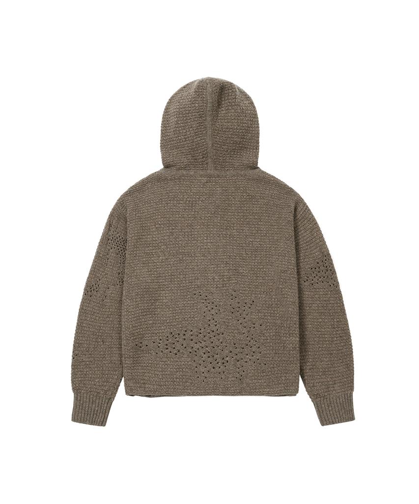 WELLBEING EXPRESS Distressed Knit Zipup Hoodie Brown