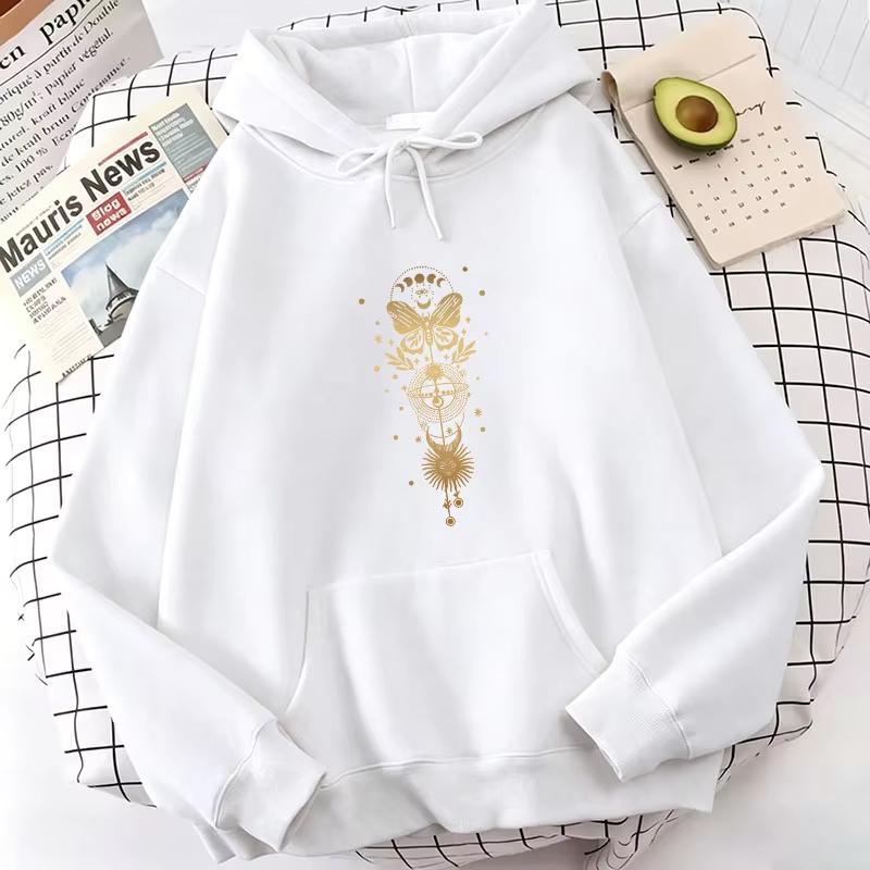 Vintage Butterfly Moon Print Hoodie Unisex Men Women Spring Autumn Winter Casual Streetwear Pullover Sweatshirt Soft Cotton Fabric