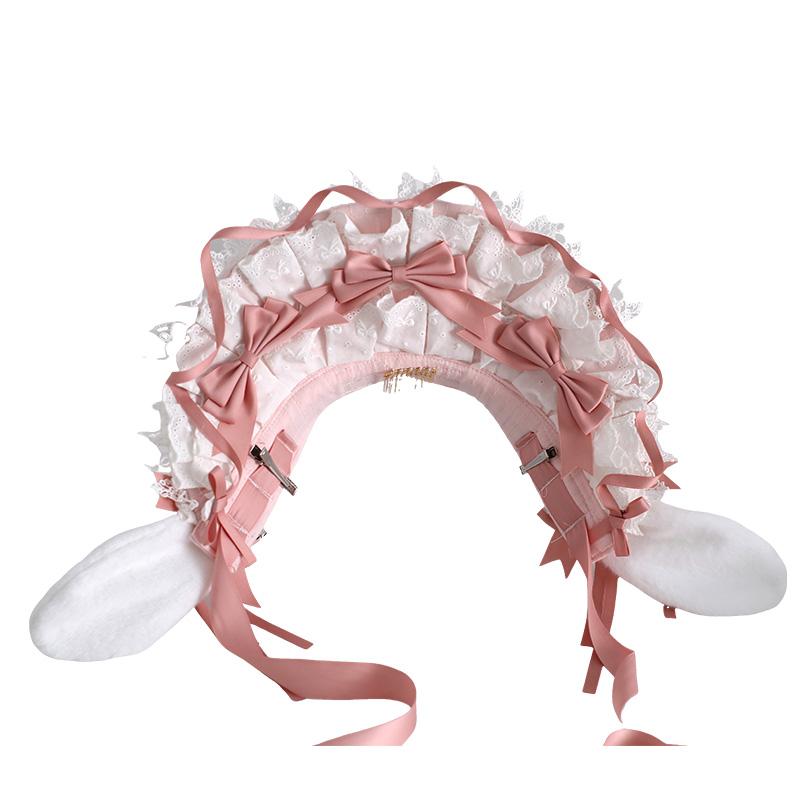 Original Rabbit Ears Cute Lolita Ponet Rabbit Ears Doll Headband Lace Bow Bunny Bnt Multi-color Hair Accessories for Women
