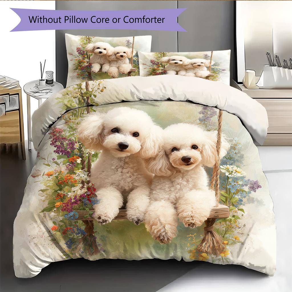 Beautiful Poodle Pattern Bedding Home Decoration Birthday Gift (1 * duvet cover + 2 * pillowcase, without core)