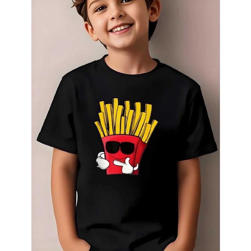 European sizes Boys' T-shirt Print Design Art, Ideal for Outdoor Activities, Soft Knitted Top, Comfortable And Breathable, Suitable for Summer