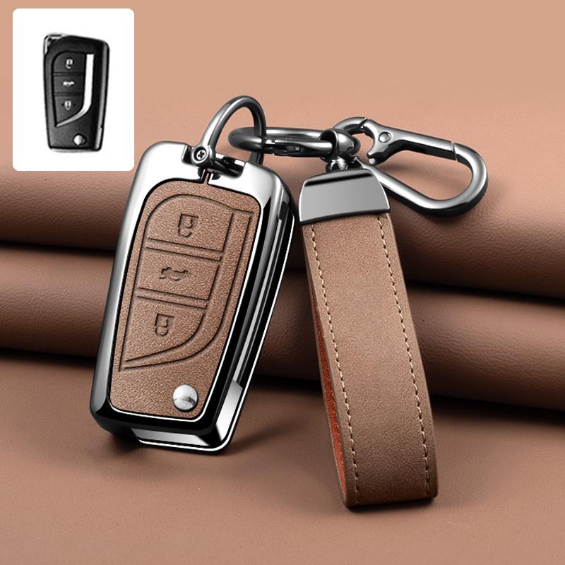 Zinc Alloy Leather Car Key Case For Toyota Auris Corolla Avensis Verso Yaris Aygo Scion Tc Im Camry Rav4 Forturner Hilux Key Fob