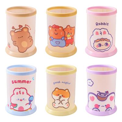Cartoon Pencil Holder for Desk Makeup Brush Storage Organizer Round Folding Pen Container for Office Home Classroom Dorm