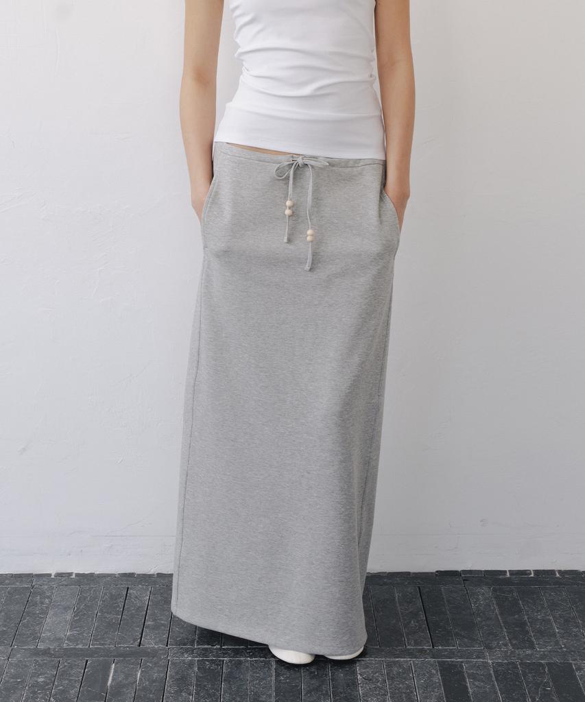 After Glow Wood Detail Drawstring Maxi Skirt_Grey