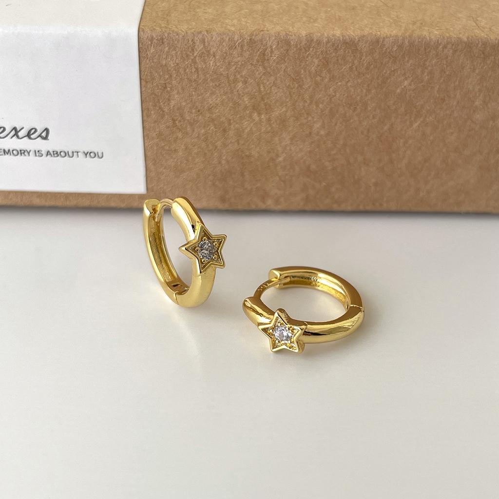 925 Silver Eight-Pointed Star Silver Hoop Earrings High-End Studs Cute Style with Zircon Sparkle Niche Design for Women