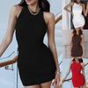 Women's Casual Fasion Color Sleeveless Side Shirrring Sexy Slim Dress