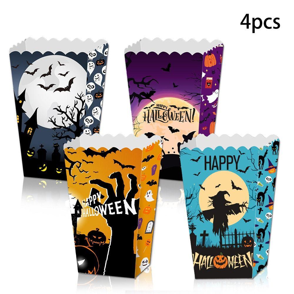 4pcs Pink Halloween Popcorn Box Paper Pumpkin Gift Packing Box Kids