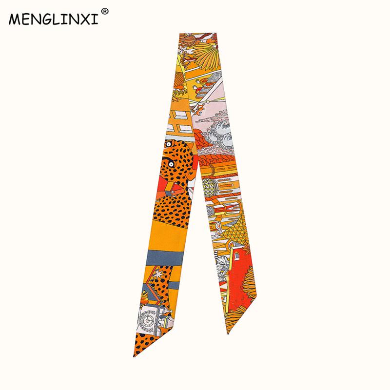Animal Town New Design Leopard Luxury Skinny Scarf Women Hair Neck Silk Scarf For Ladies Foulard Headband Bag Scarves