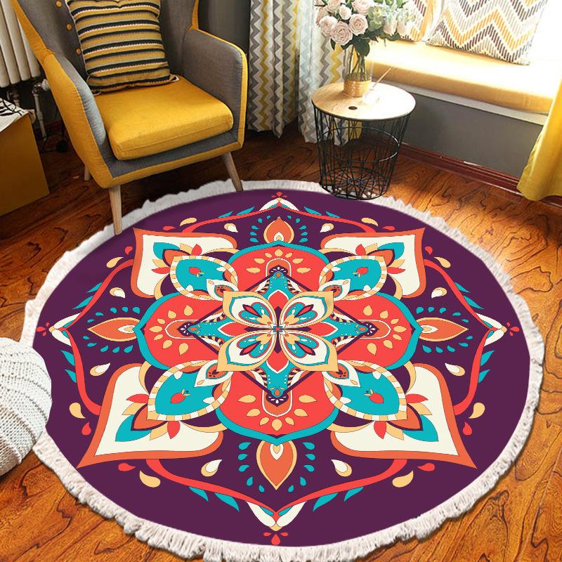 

European Round Carpet Rugs Ethnic Mandala Tassel Carpet for Living Room Anti Slip Prayer Floor Rug Macrame Classic Large Mats diameter 60cm