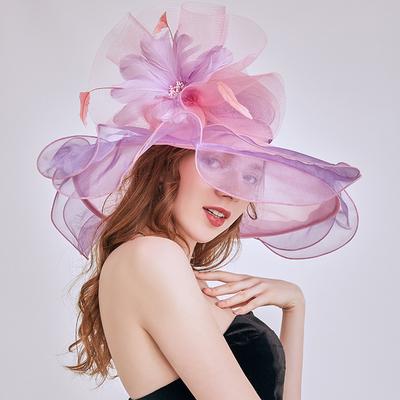 Organza Bow Mesh Sun Hat Monochrome Thin Breathable Sunshade Hats Summer Elegant Top Hats for Women