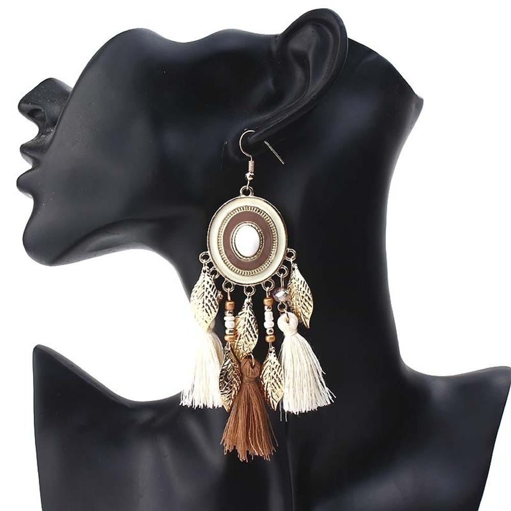 1pair Fashion Bohemian Women Long Leaves Thread Tassels Dangle Hook Earrings Eardrops Jewelry.