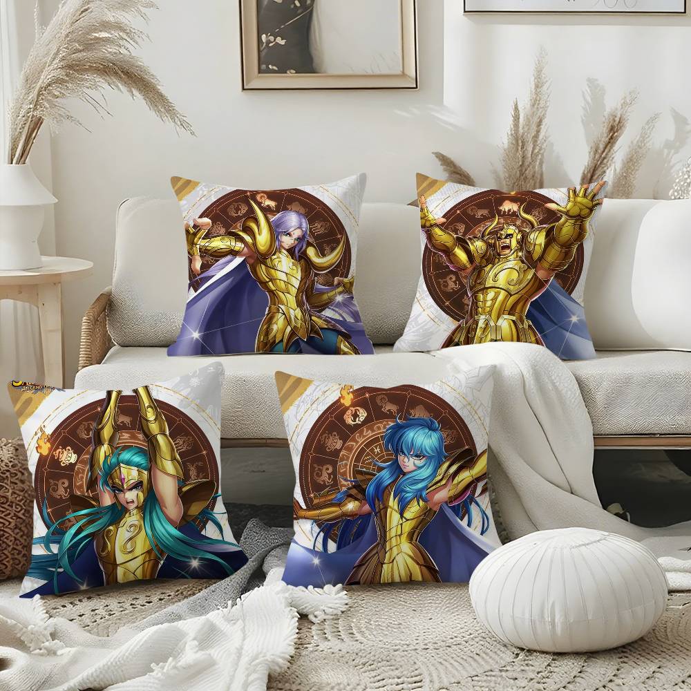 Animation 12 Gold S-Saint S-Seiya Pillow Case Home Dorm Chair Back Short Plush Double-Sided Printing Office Cushion Cover