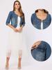 Allegra K Women's Denim Jacket, Jeans Coat, Bolero, Cardigan, Collarless, 3/4 Sleeves, Chest Pocket, Blue, Size M