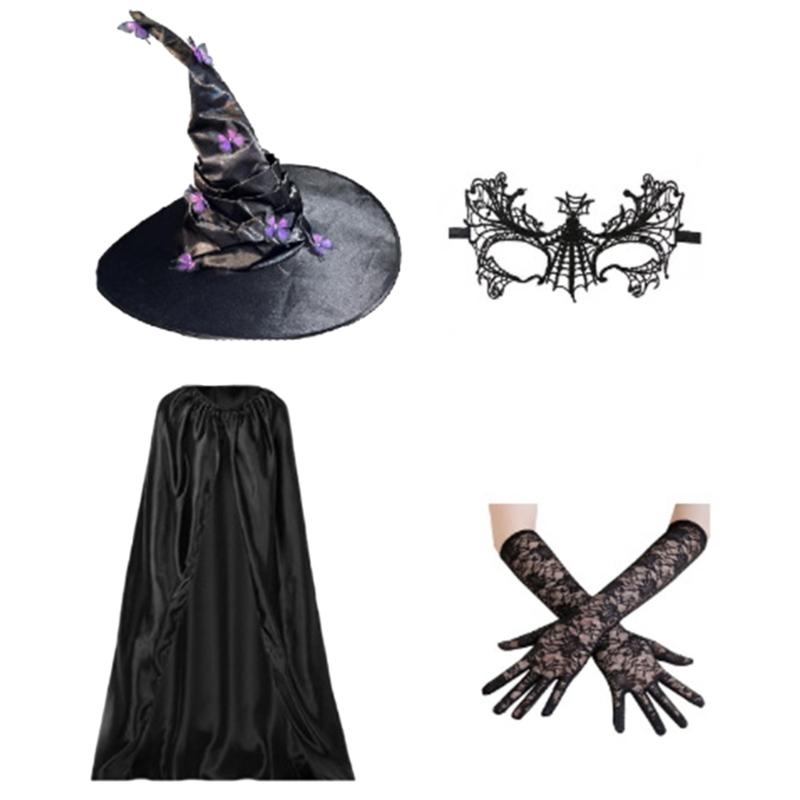 Witch Cosplay Costume Including Witch Cloak Witch Hat Eyemask and Gloves, for Girl Cosplay Party Carnivals Masquerade фиолетовый