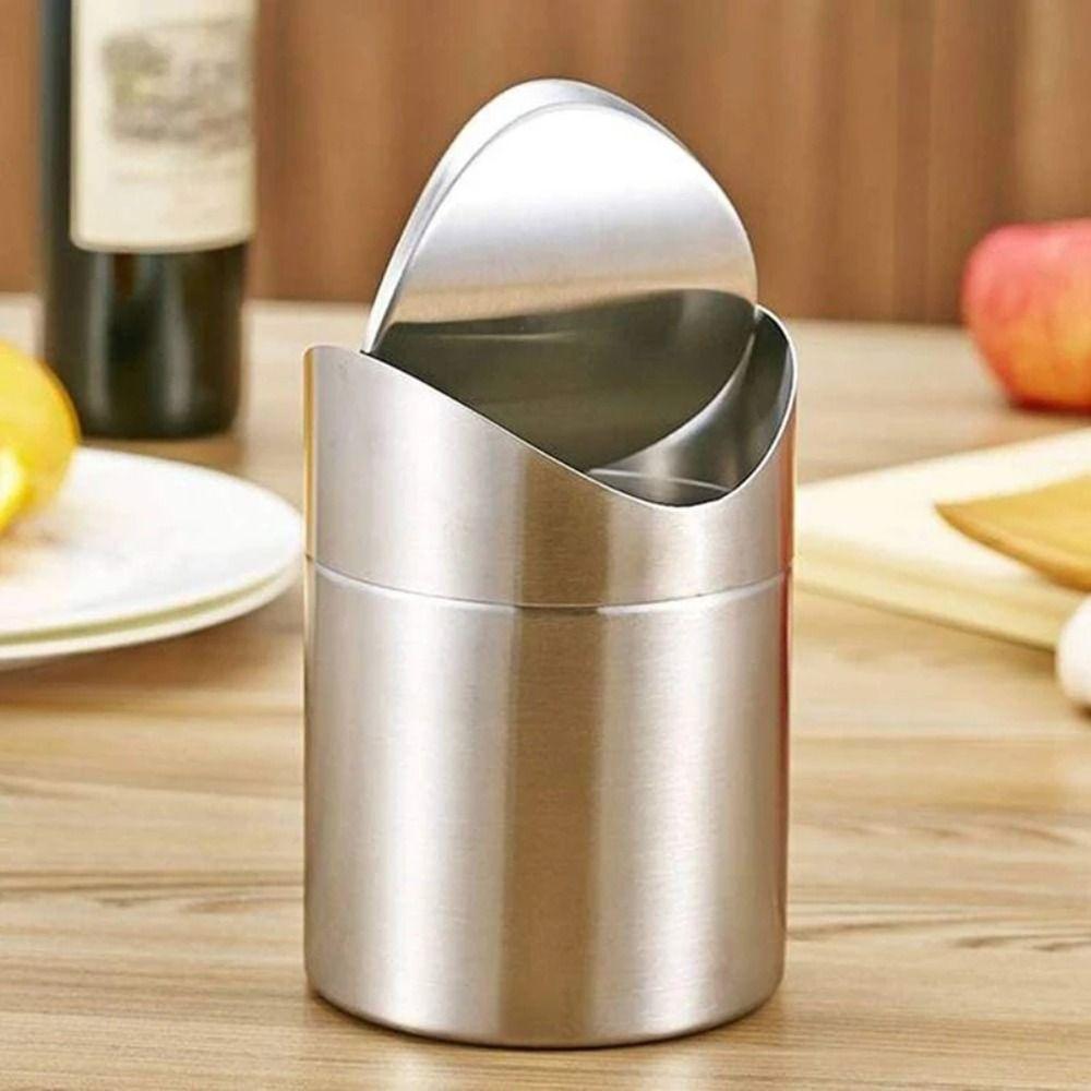 Rust-proof Desktop Trash Can Dust-proof Desktop Dumpster Mini Flip Trash Can  Bathroom