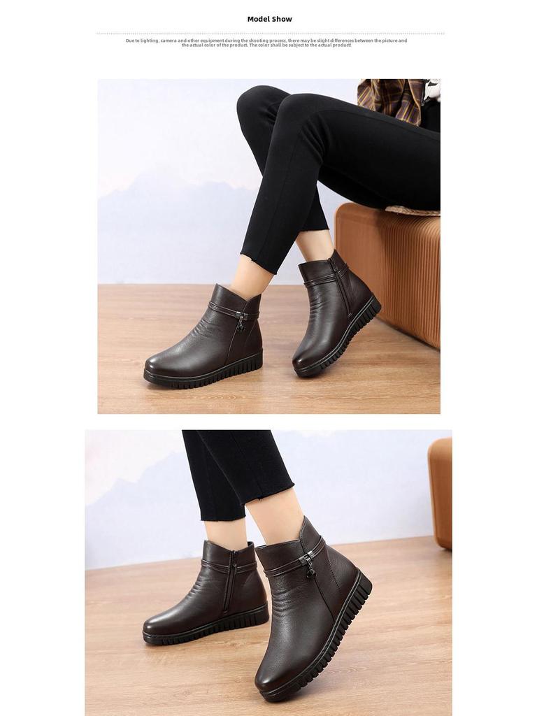 Women's Winter Cotton Flat Heel Short Boots - Non-Slip, Warm, Large Sizes 41-42 for Middle-aged & Elderly