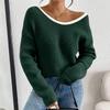 Women's Fall Winter Long Sleeve Round Neck Pullover Sweater with Back Knit Top
