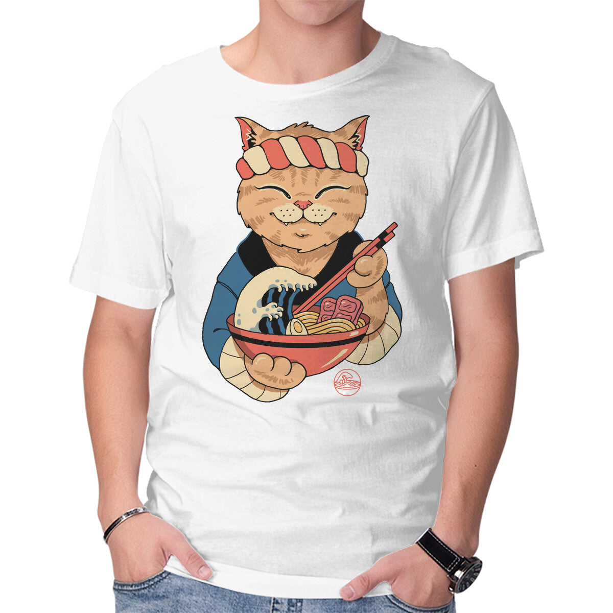 Unisex Crew Neck T-Shirt Ramen Meowster Graphic Short Sleeve Casual Tee XS