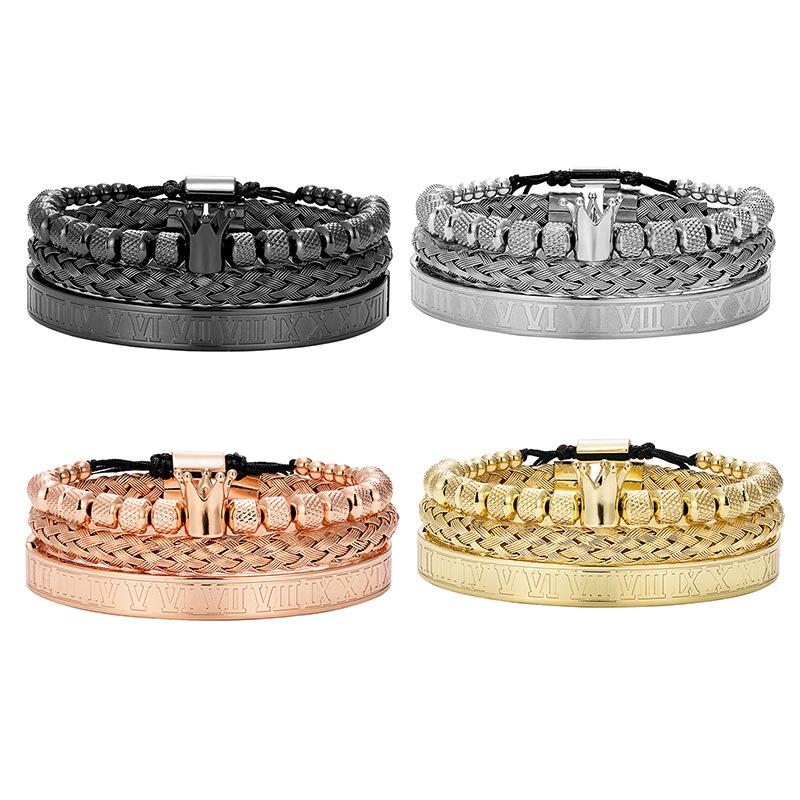Crown Bracelet Set Pineapple Bead Roman Numeral Twist Bracelet Handwoven Bracelet