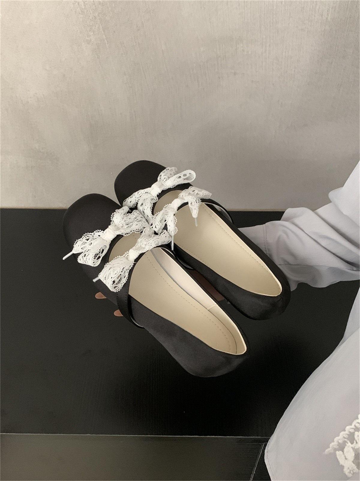 

Gentle satin lace bow Mary Jane shoes women s inner height-increasing single shoes round head light mouth small leather shoes 40 чорний
