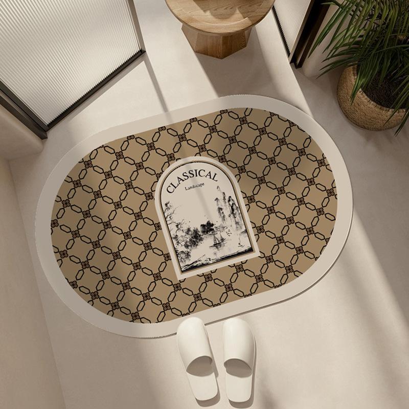 Diatom mud light luxury retro sketch wind cushion bathroom floor mat toilet absorbent foot pad toilet door carpet