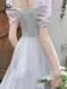 Französischer Stil Elegantes Midikleid Frau Kausal Kurzarm Feenkleid Vintage Abend Partykleid Urlaub Strand Sommer Chic