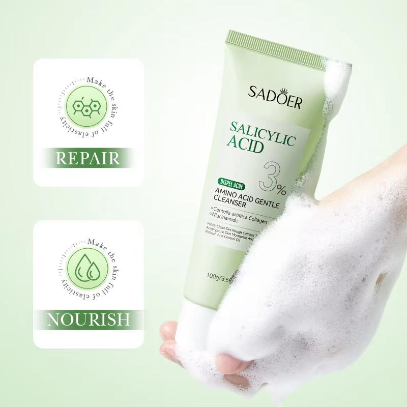 SADOER Nettoyant Visage à l'Acide Salicylique Mousse Nettoyante Visage Nettoyant Visage Hydratant Produits de Soin Hydratants pour la Peau