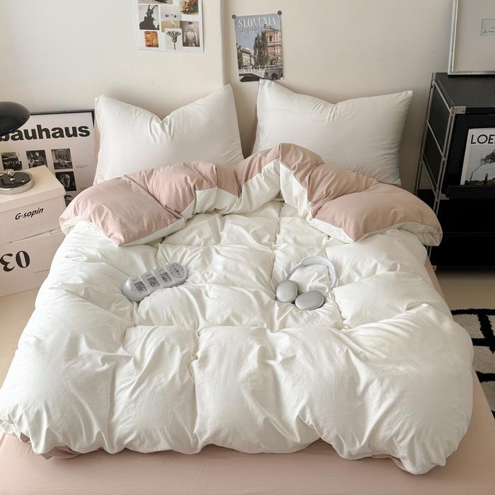 new solid color washed cotton four-piece set Shuangpin student dormitory single bedding three-piece set
