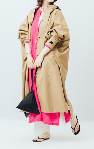 Pirarucu Rain Poncho, Cycle Mode High Poncho, Water-Repellent and Waterproof, Beige, Free Size