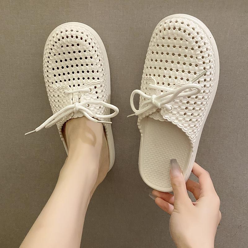 New summer cool slippers women's bag head lace-up outside wearing empty beach shoes sweet flat slippers