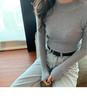 Women's 2026 Autumn Slim Fit Black Knit Long-Sleeve Half-High Neck Sweater
