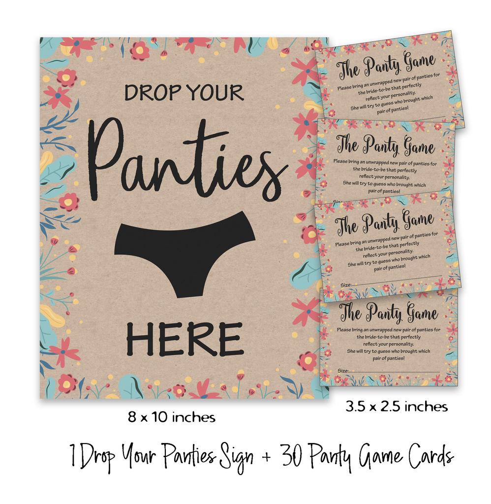 Inkdotpot Girls Night Out Bachelorette Party Panty Game Rustic Kraft Floral Bridal Shower Game 1 SignA    30 Size