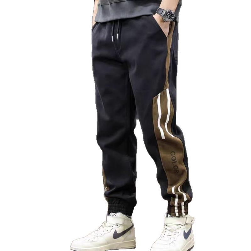 Frühling und Herbst Gezeitenmarke Farbabstimmung Overalls Herren Slim-Fit gebundene Füße schwarze Freizeithose Hose Herrenhose
