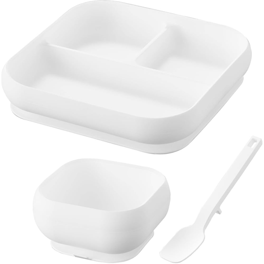 

Yamazaki Tower Silicone Baby Food Bowl with Suction Cup, Tray, and Small Silicone Spoon (3-Piece Set) White, 10045, 10047, and 10049