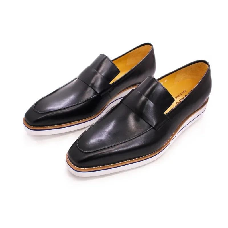 

Retro Loafers Men s Leather Handmade Casual Shoes Concise Lightweight Comfortable Flat Bottomed Shoes for Men 2024 Spring/Autumn 46 чорний