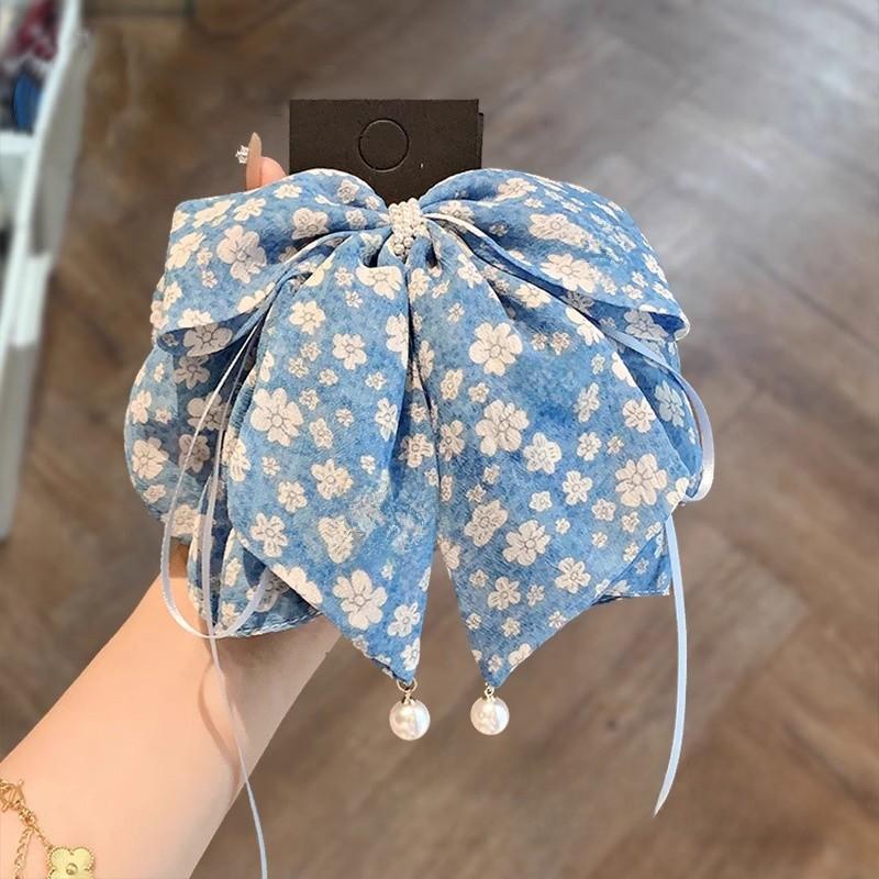 Blue Floral Hair Clip With Butterfly Bow For Womens Hairstyles Summer 2025