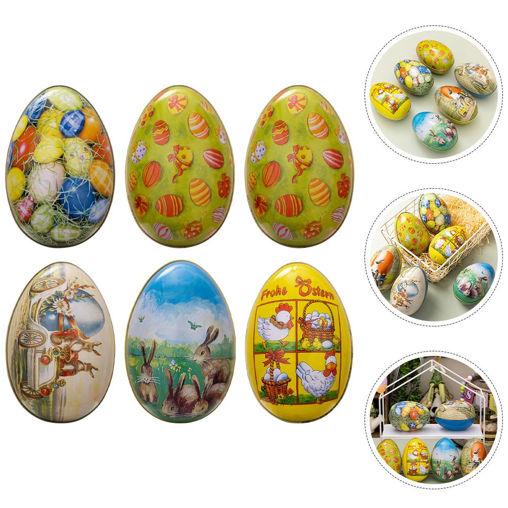 6 Stück Ostern Weißblech Eier Süßigkeiten Fall Party Süßigkeiten Halter Container Verpackung Box Cartoon Leckerli-Boxen Gefälligkeiten Keks Eisen Cookie