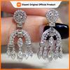 Huitan Retro High-quality Silver Plated Dangle Earrings Women Vintage Wedding Party Elegant Female Accessories Luxury CZ Jewelry