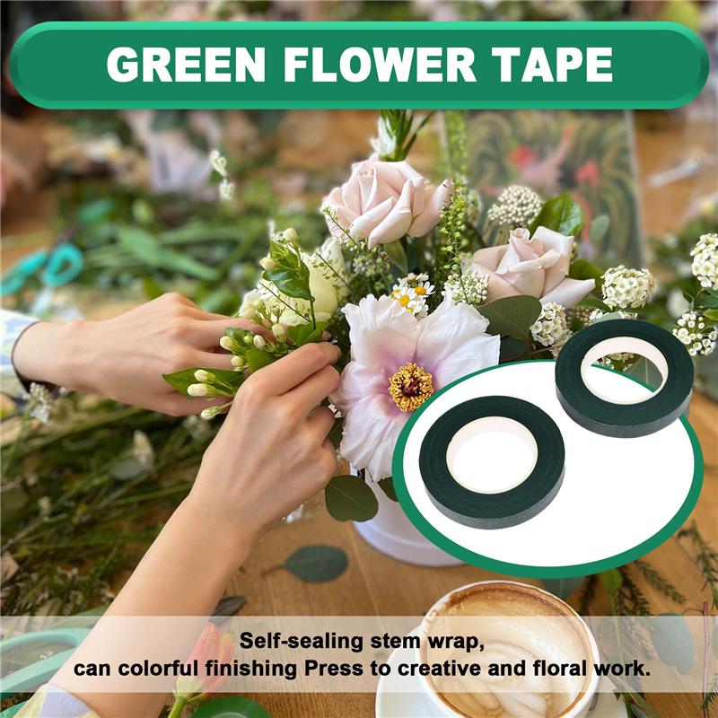 ABBY-12 Pcs Floral Tape Florist Stem Wrap Green Tape For Bouquet Flowers And Crafts Making