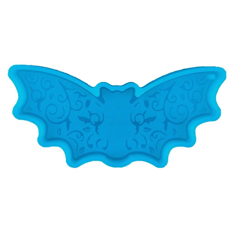 DIY Shiny Halloween Bat Keychain Silicone Mold with Hole for DIY Luggage Tag Resin Casting Mold Trinket Earring Pendant