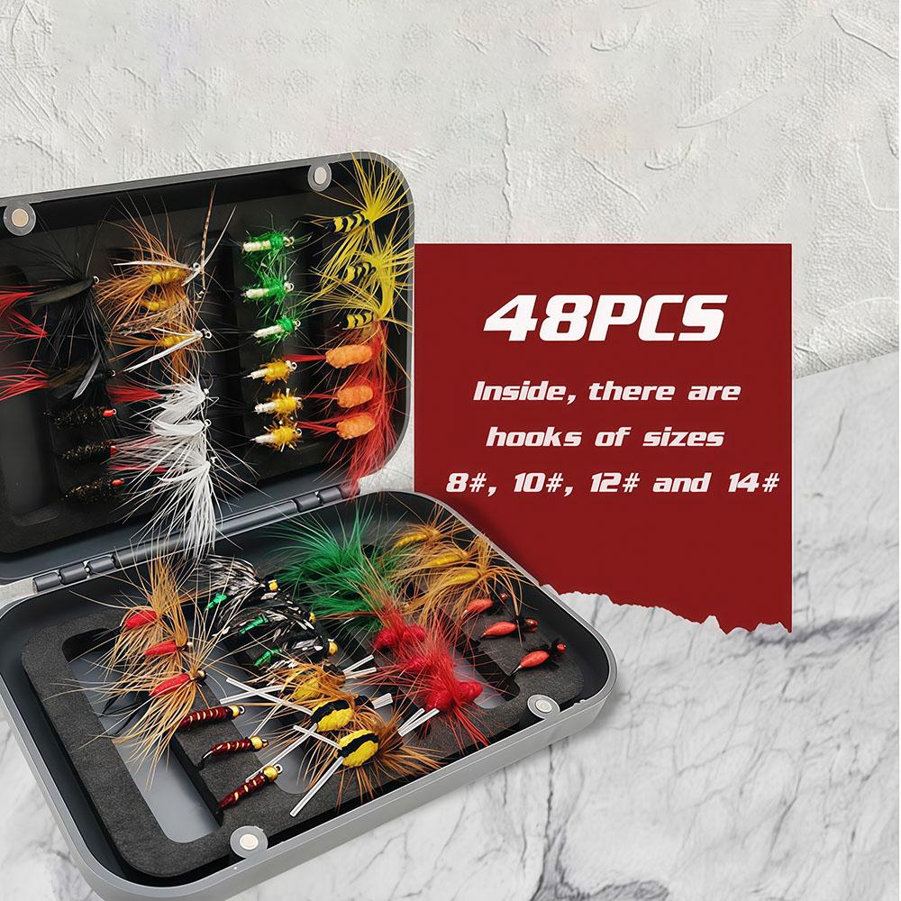Santa King Fly Fishing Lures Kit with Box Nymph Bead head Wet Fishing Dry Flies for Trout Bass Salmon