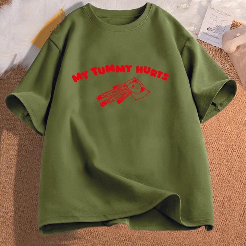 My Tummy Hurts Bear Meme Graphic T Shirts Cotton Short Sleeve Tshirts Oversize Unisex Clothes Funny Print Tees Shirt Unisexs Clothes