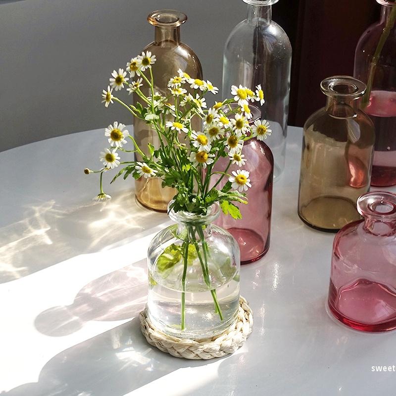 Nordic Glass Vase Transparent Small Flower Pot Ornament Hydroponic Tabletop Vasen Planters Home Aesthetic Decor Ornament Craft